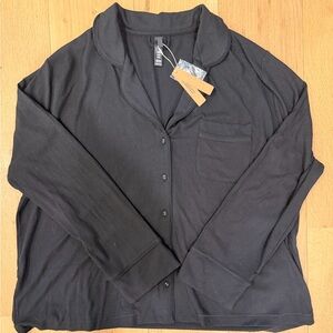 New With Tags Skims Ribbed Modal Blend Pajama Top Black Button Front Size 2X